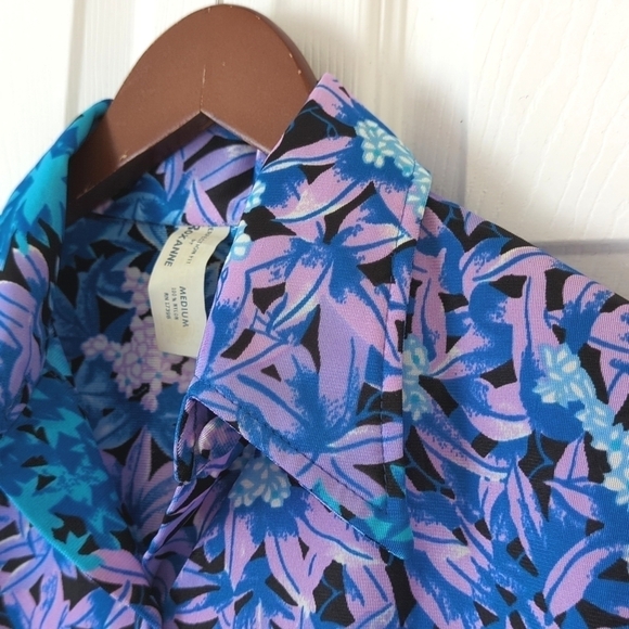Roxanne 70's Vintage Union Made Floral Pointed Collar Button Down Shirt Purple M - Picture 3 of 12